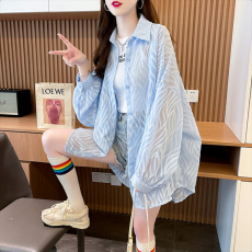 批发官图涤纶 夏季轻薄休闲防晒衬衫女2026洋气宽松外搭<b class='q'>长袖</b>外套衬衣