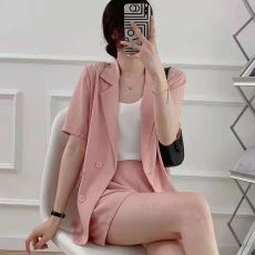 批发短袖西装<b class='q'>外套</b><b class='q'>女</b>小个子2024年夏季薄款高级感休闲时尚小西服两件套