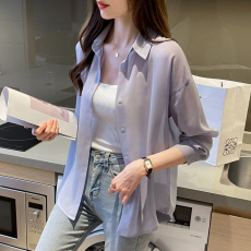 实拍冰丝防晒衬衣女防紫外线透气2023夏季空调服外搭开衫轻薄外套
