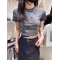 2023夏装新款晕染趣味鞋子印花短袖t恤女修身显瘦短款上衣潮轮播图4
