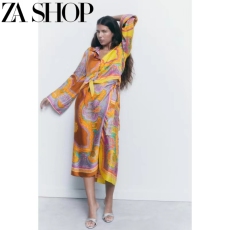 批发欧美百搭女装新品结饰宽松长袖翻领印花<b class='q'>衬衫</b>+半身裙