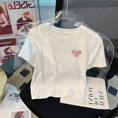 批发短袖<b class='q'>T</b><b class='q'>恤</b>女2026夏季学院圆领露脐<b class='q'>印花</b>短款情侣上