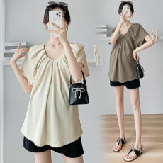 批发实拍2025孕妇装T恤娃娃衫<b class='q'>夏</b>季韩系宽松遮肚短袖休闲上衣潮