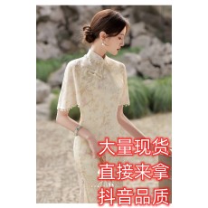 批发新中式旗袍新款2023改良少女夏高级感年轻长款气质<b class='q'>优雅</b>连衣裙淡雅