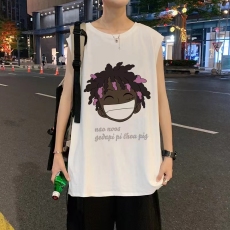 批发hiphop背心男士夏季宽松潮牌无袖<b class='q'>t</b><b class='q'>恤</b>ins潮流港风美式卡通<b class='q'>大码</b>坎肩