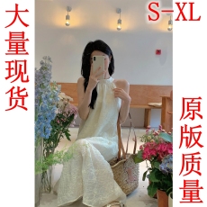 批发佐佐家小个子度假无袖挂脖系带<b class='q'>连衣裙</b>女夏季宽松大摆长款蓬蓬裙子
