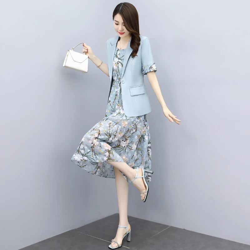 RY6328# 连衣裙小西装两件套女夏2026新款小个子气质洋气减龄碎花裙...