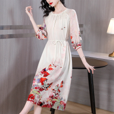 批发美的熠熠生辉迷人光彩收腰让人臣服A丝连衣<b class='q'>裙</b>女2026春夏显瘦新款