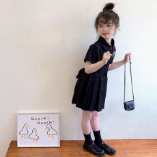 批发<b class='q'>女童</b>夏<b class='q'>季</b>连衣裙女宝宝洋气露背百褶连衣裙中大童学院风AJ<b class='q'>西装</b>裙子