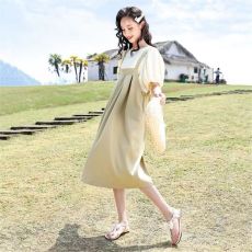 批发原创<b class='q'>女童</b>度<b class='q'>假</b>风套装裙春装2025新款儿童泡泡袖<b class='q'>娃娃衫</b>背带裙两件套