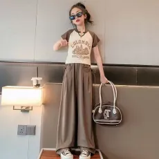 批发女童夏装套装2025新款洋气<b class='q'>儿童</b>西裤两件套时髦夏季网红女大童短袖