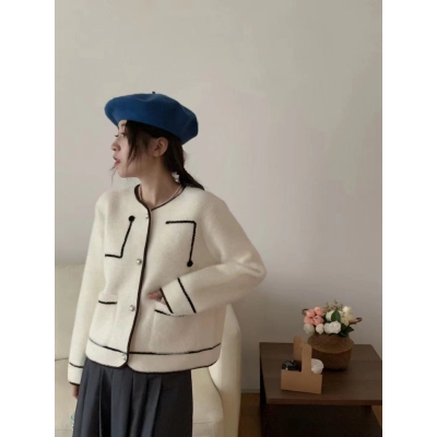 小香风仿水貂绒针织开衫女秋冬气质毛衣
