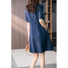 批发法式高级感亚麻连衣裙女2026夏季新款<b class='q'>韩版</b>宽松显瘦气质中长裙