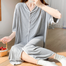 批发坑条莫代尔 孕妇睡衣女春月子服夏季薄款裙子产后孕期哺乳家居服