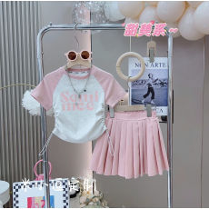 批发<b class='q'>女</b><b class='q'>童</b>夏季<b class='q'>套装</b>2026新款韩版甜美短袖夏款儿童时尚休闲百褶裙两件套