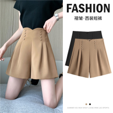 批发实拍西装<b class='q'>短裤</b>女夏季薄款显瘦小个子休闲宽松褶皱五分阔腿A字裤子