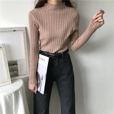 5色现货日系2023新款半高领加厚衫女冬季宽松套头针织毛衣打底衫