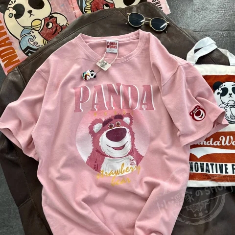 Retro Strawberry Bear Print Short-sleeved T-shirt Women's Summer 2023 New Loose Design Niche Tops