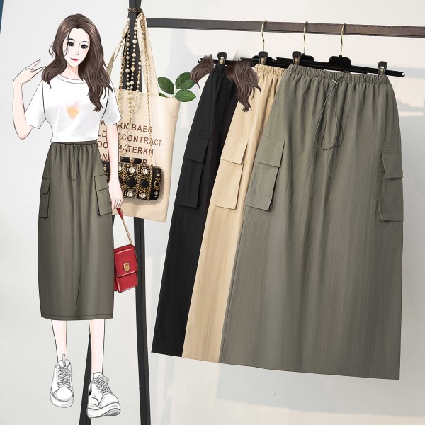 RY1601#大码韩版中长款半身裙 胖MM时尚高腰显瘦工装裙