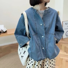 批发2025<b class='q'>春</b>秋新款韩国东大门女装宽松休闲不对称七分袖牛仔外套