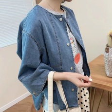 批发2025<b class='q'>秋</b>新款韩国东大门女装宽松休闲风不对称七分袖牛仔外套女
