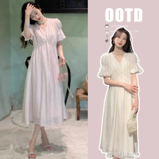 批发孕妇夏季新款v领连衣裙淑女<b class='q'>长裙</b>