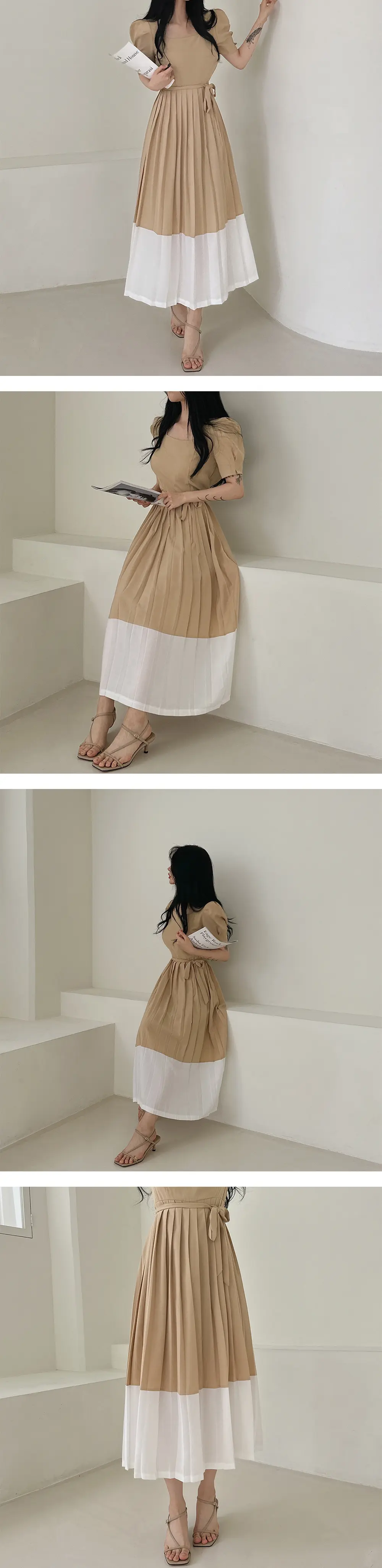 프렌치 스타일 원피스 쉬폰 블랙 카키 상세 이미지 2