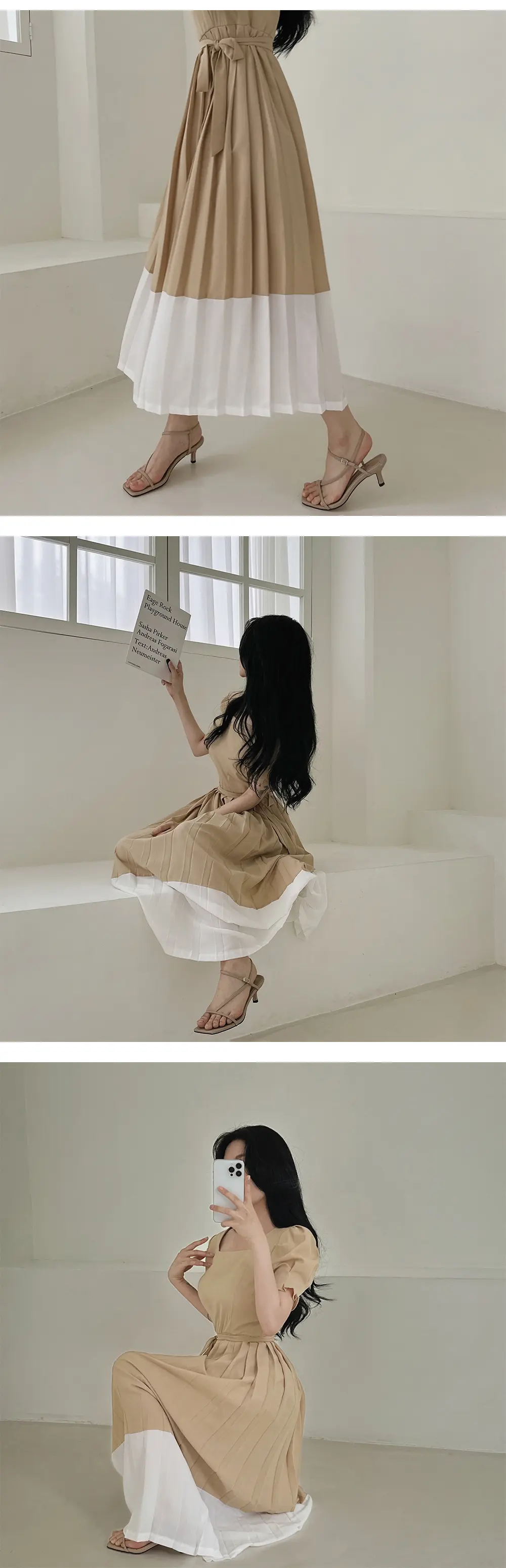 프렌치 스타일 원피스 쉬폰 블랙 카키 상세 이미지 3