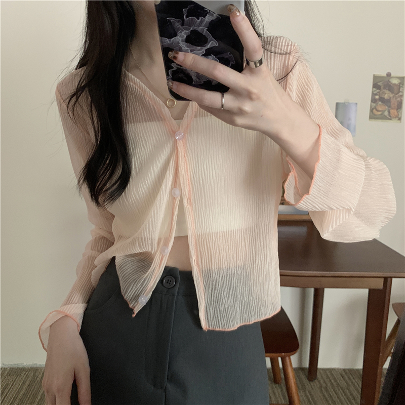 Real price real price summer new V-neck chiffon sunscreen shirt thin section long-sleeved air-conditioning shirt jacket female
