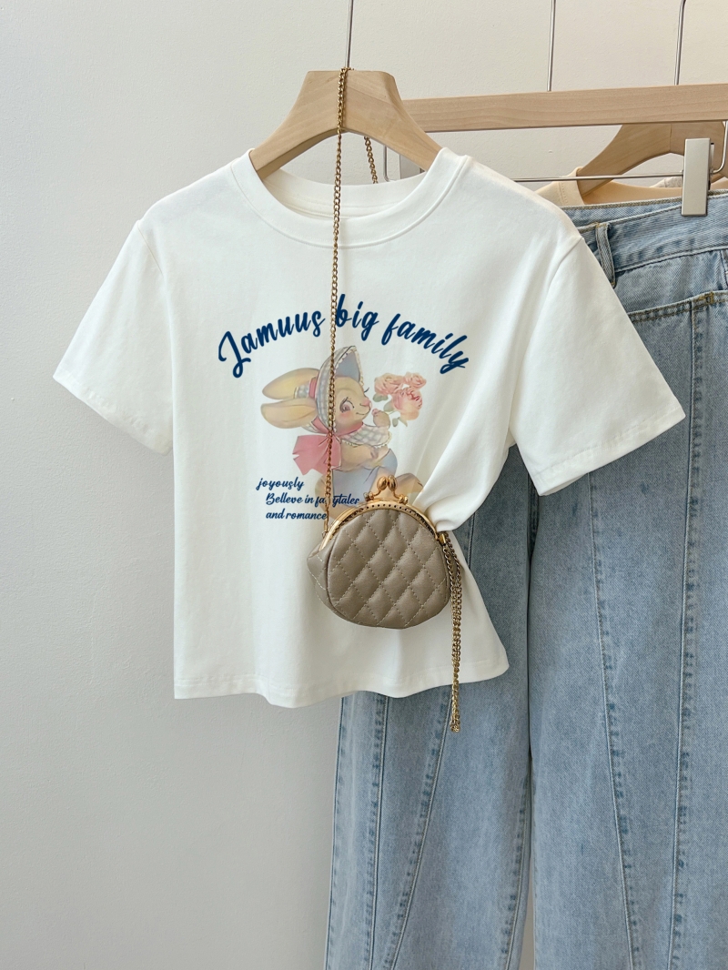 Real shot new fashion short-sleeved T-shirt women 92 cotton/8 spandex 40 counts 210g pure cotton slim short T-shirt women