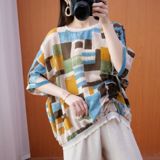 批发实拍2023夏款<b class='q'>清凉</b>薄款印花宽松套头七分袖防晒衫女