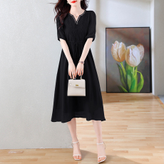 批发新纯色收腰定位刺绣仙仙裙 轻薄飘逸纯色仿桑蚕丝连衣裙子女夏季