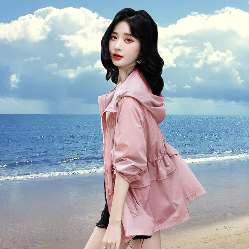 RY91# 连帽防晒衣女夏季薄款透气宽松2026新款洋气短款长袖防晒服上衣...