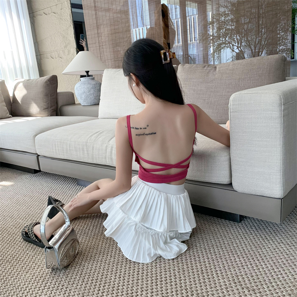 Real shot real price with chest pad beautiful back short camisole female summer hot girl halter top