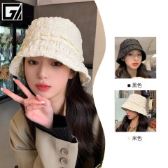 Fisherman hat female summer all-match show face small sunscreen plain white small fresh bucket basin hat