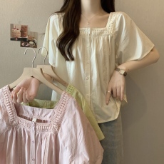 批发实拍大码~夏季2026新款洋气百搭宽松显瘦减龄设计感法式方领衬衫