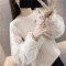 秋冬新款甜美女网纱蕾丝拼接长袖套头修身毛衣女打底衫镂空针织衫轮播图3