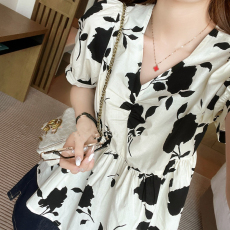 批发夏装新款大码女装韩版修身显瘦设计感V领抽绳长袖衬衣