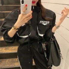 批发<b class='q'>韩国</b>东大门运动女套装防晒服新款字母印花连帽拉链夹克+休闲裤