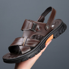 批发2023<b class='q'>夏</b>季新款头层牛皮+乳胶垫沙滩鞋男鞋货号