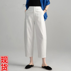 批发白色裤子九分镰刀裤女夏季薄款宽松高腰香蕉裤<b class='q'>莫代尔</b>休闲哈伦女裤