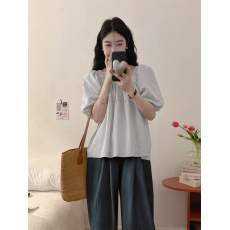 批发（纯棉套装）实拍 大码女装方领小衫娃娃衫短袖T恤女阔腿裤两件套