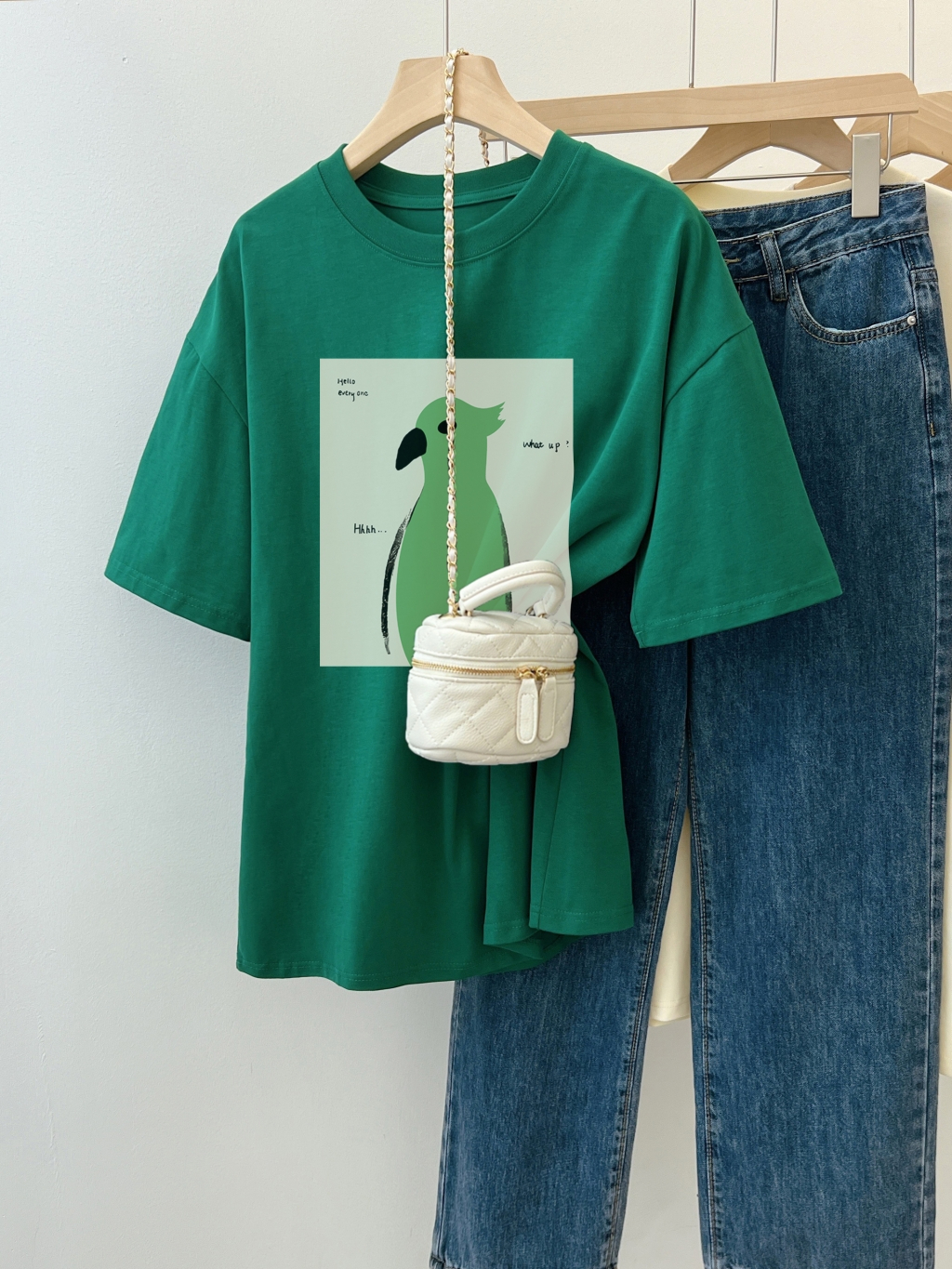 Real shot real price 100% cotton combed cotton printed summer short-sleeved T-shirt women's loose Korean version
