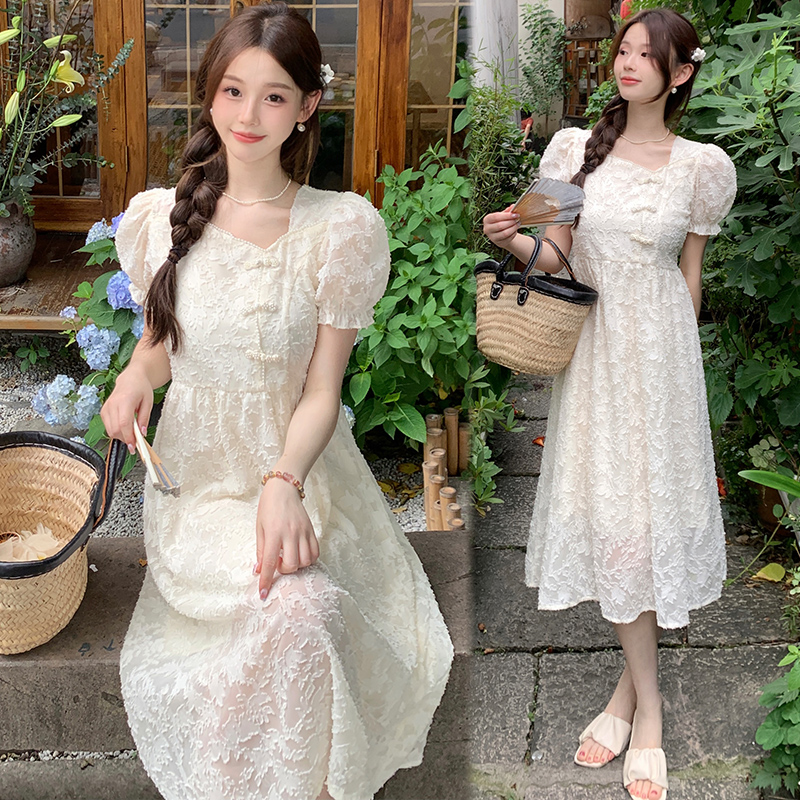 MY3049# 夏季新款大码女装新中式旗袍风胖mm遮肉显瘦泡泡袖连衣裙女裝貨源服裝批發