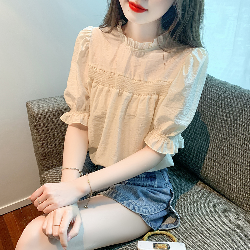 法式仙女泡泡袖衬衫女夏季薄款高...