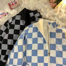 批发2023棋盘格俩面穿棉服男女新款加厚保暖棉衣外套潮牌帅气冬季棉服