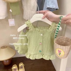 批发韩国童装女童套装23夏季新款女<b class='q'>宝宝</b>洋气甜美无袖吊带背心花边短裤