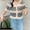 2023款甜辣法式上衣显瘦女夏季微胖别致短袖条纹针织衫轮播图5