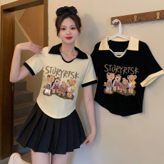 优质纯棉大码女装夏2023胖mm百搭时尚小熊印花显瘦短袖上衣T恤潮