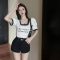 实拍韩版方领短袖T恤女夏季新款泡泡袖百搭字母印花宽松短款上衣轮播图4